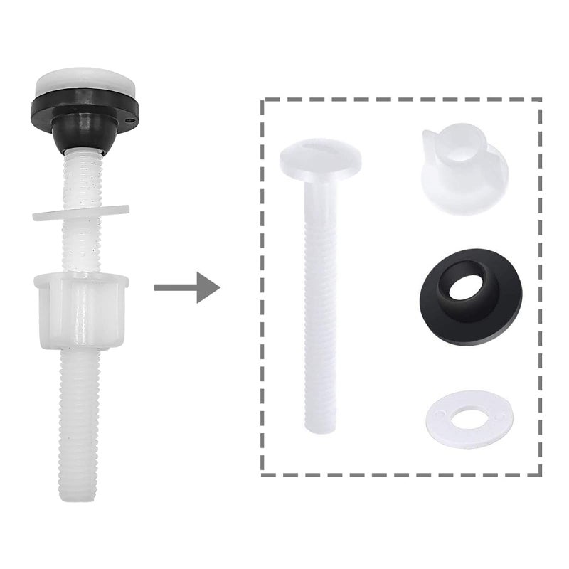 ECUDIS Toilet Tank Plastic Bolts, 4 Pack Tank to Bowl Bathroom Toilet Repair Kits Fitting Screws and Seal Set, Pan Head Bolts Fits Two Piece Toilet(White) - Image 3